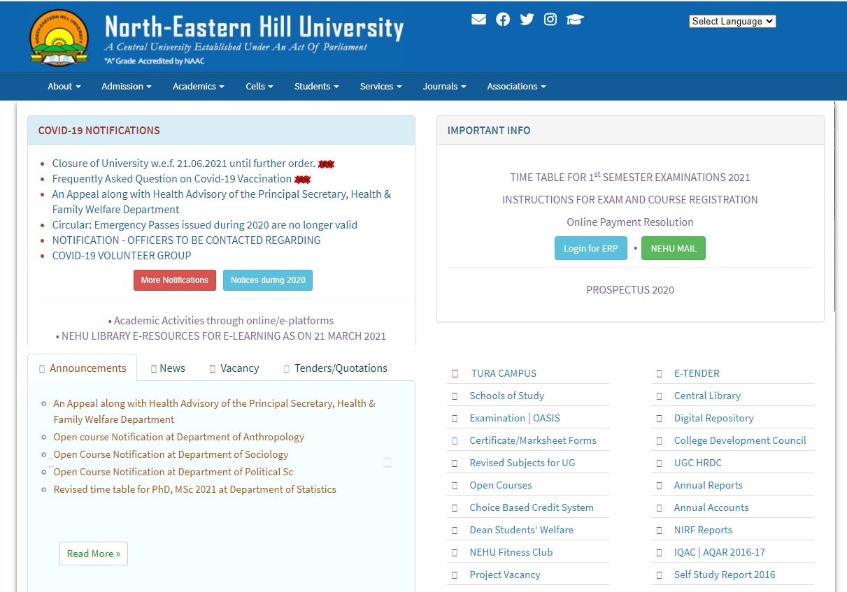 NEHU Result 2022 North Eastern hill University BA BSC Results