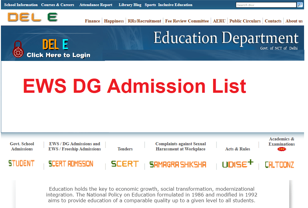 Delhi Nursery 2nd Admission List 21 Ews Dg Second Merit List Edudel Nic In
