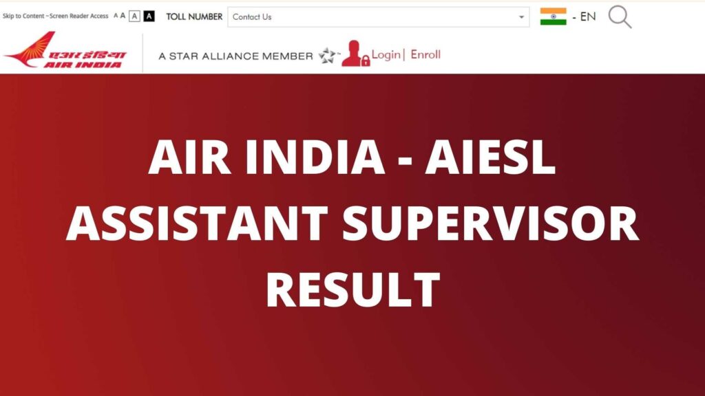 AIR INDIA - AIESL ASSISTANT SUPERVISOR RESULT