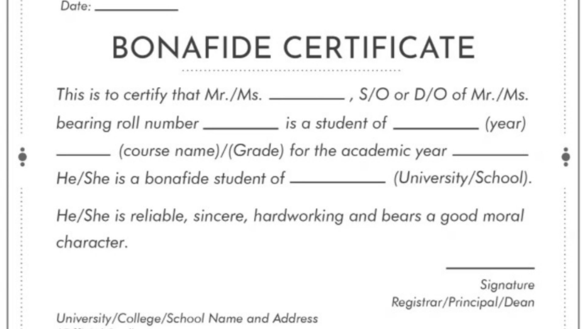 Bonafide Certificate Application Form PDF School College Scholarship