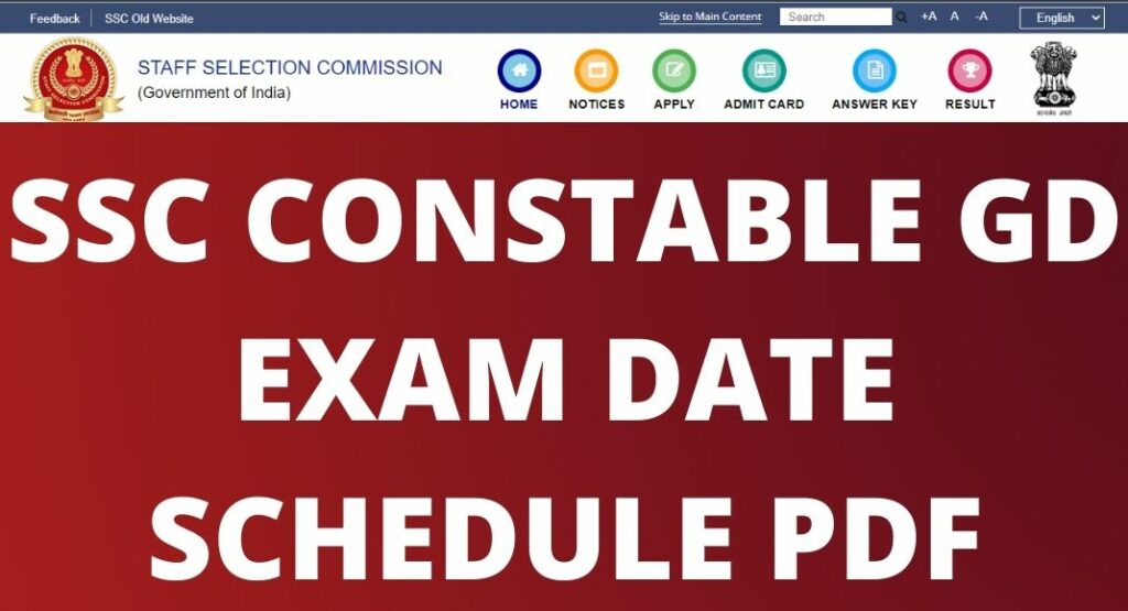 SSC GD Constable Exam Date Schedule