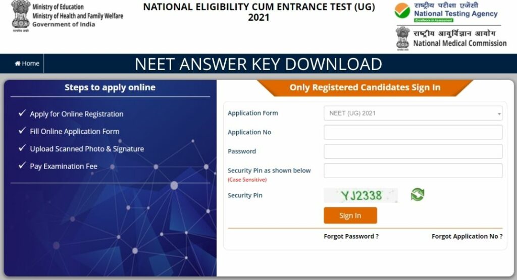 NEET Final Answer Key 2022 neet.nta.nic.in *Official* OMR Sheet