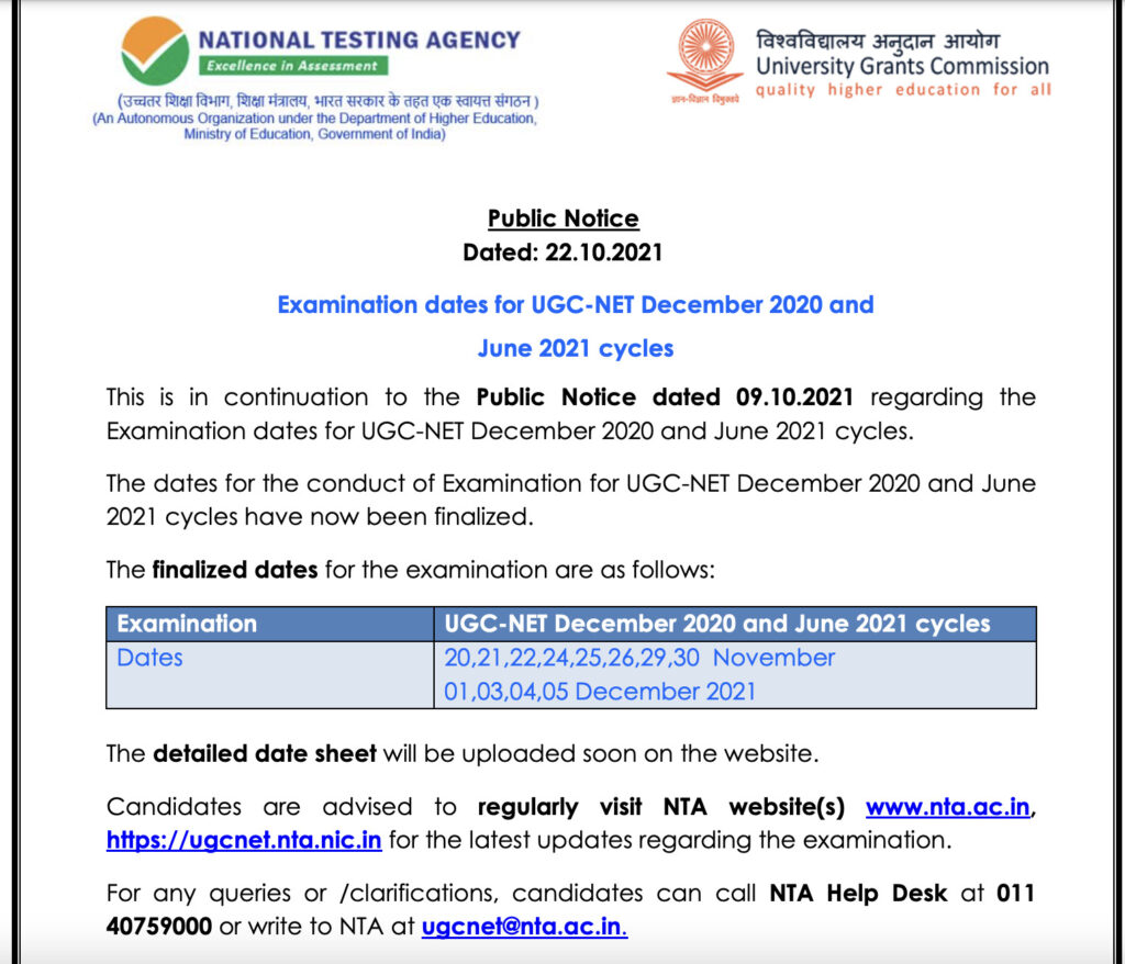 UGC NET Notice
